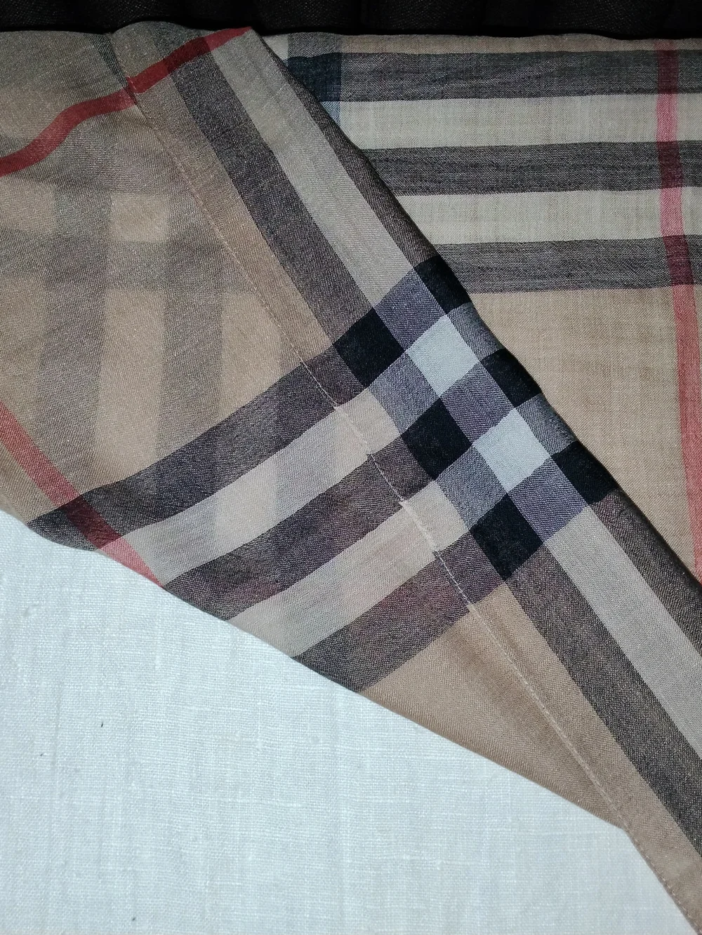 Burberry Beige and Black Check Sheer Lightweight Plaid Scarf